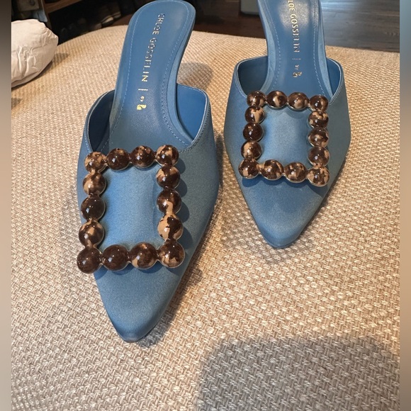 Chloe Gosselin by Larroude Ava Blue Satin Mules Size 8.5 - Picture 11 of 11